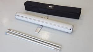 The contents of a roller banner bag - roller banner hardware and poles