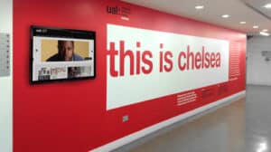Large printed wall graphic for university interior this is chelsea white wall graphic custom